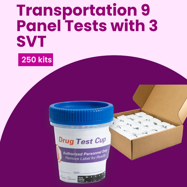 Transportation 9 Panel Urine Drug Tests with 3 SVT (250 Tests)