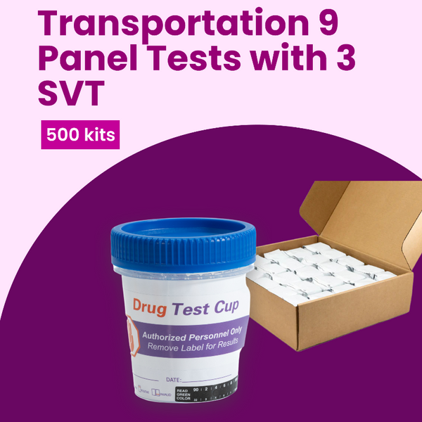 Transportation 9 Panel Urine Drug Tests with 3 SVT (500 Tests)